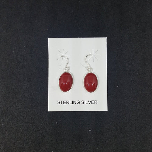 13x9mm oval Coral sterling silver dangle earrings