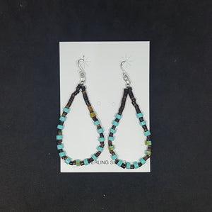 1 strands Kingman Turquoise and heishi shell white Circle Shape sterling silver dangle earrings