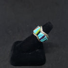 Size 8 1/2 - Vintage Inlay Random Shape Stones Turquoise Coral Lapis Black Onyx sterling silver ring Signed BT