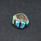 Size 8 1/2 - Vintage Inlay Random Shape Stones Turquoise Coral Lapis Black Onyx sterling silver ring Signed BT