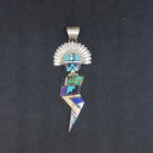 Vintage Native Face and Thunder Shape Inlay multi stone sterling silver pendant necklace