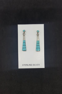 Turquoise 3 stripes thin sterling silver post earrings