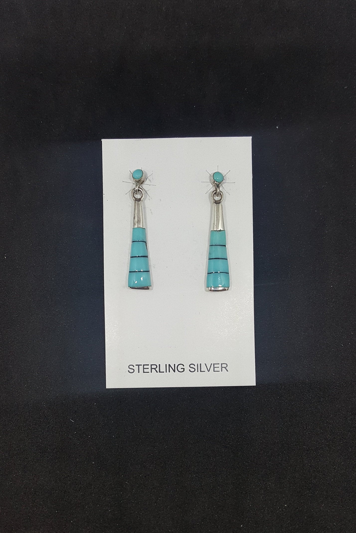 Turquoise 3 stripes thin sterling silver post earrings