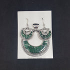 Set The Crescent Malachite sterling silver dangle earrings and pendant
