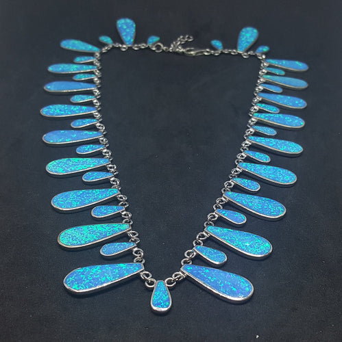 Blue Fire Opal Teardrop shape sterling silver necklace