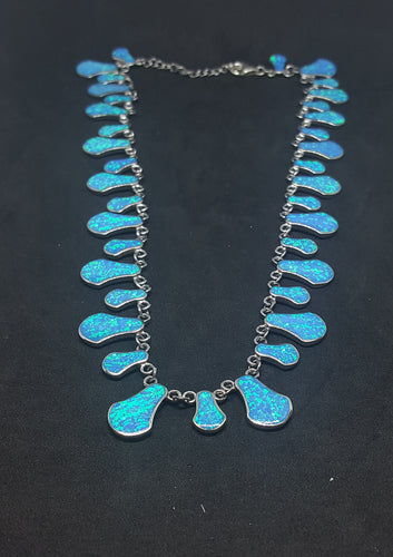 Blue Fire Opal Pear shape sterling silver necklace