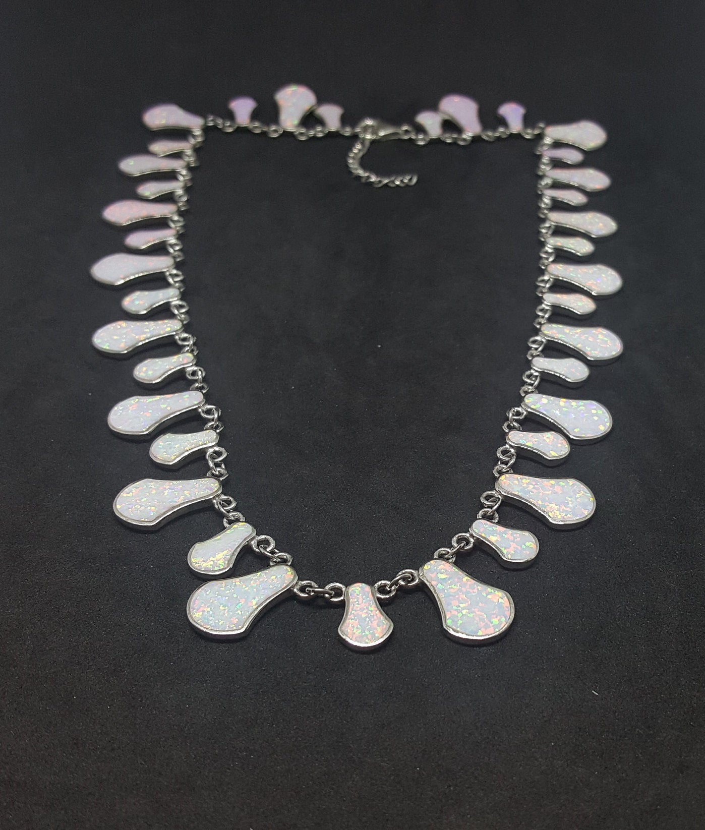 White Fire Opal Pear shape sterling silver necklace