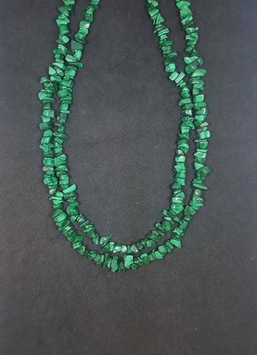 18 inches 2 strands Malachite random shape stones sterling silver beaded necklace