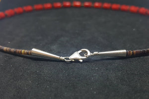 18 inches Red Roses Coral Heshi shell sterling silver beaded necklace