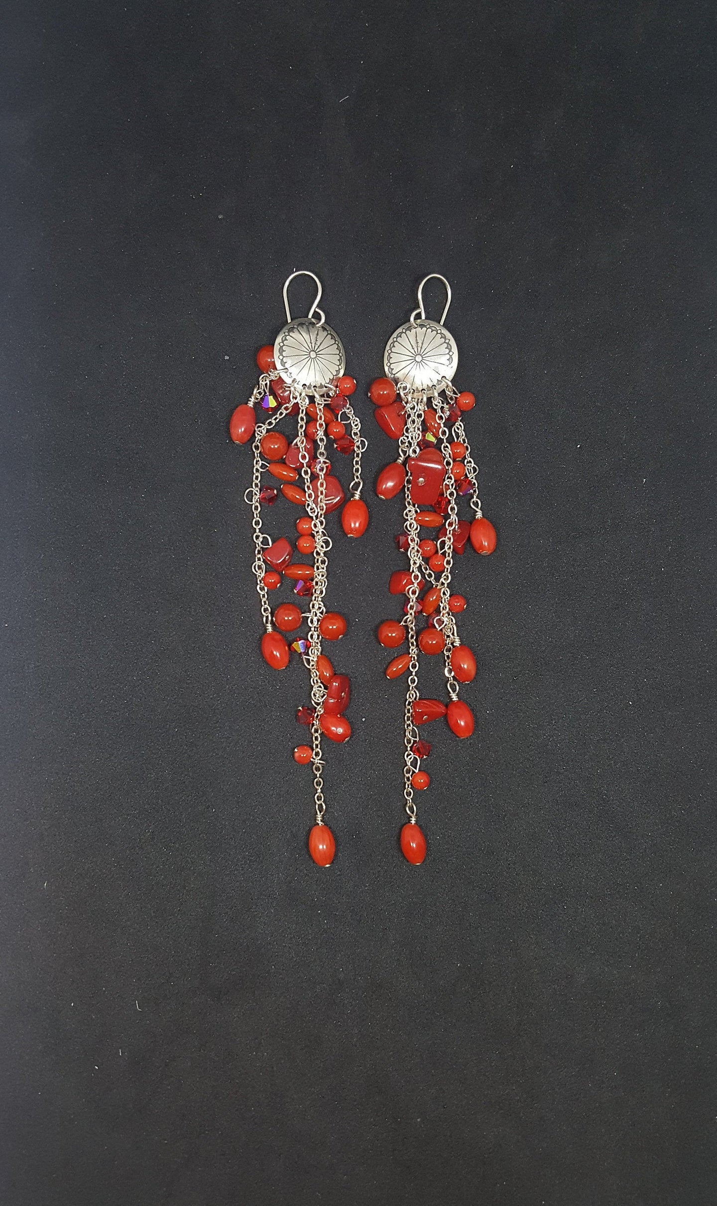 Dream Catcher Coral Ruby sterling silver dangle earrings