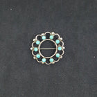 Simple Cluster Turquoise wavy pattern round shape sterling silver pin - Vintage