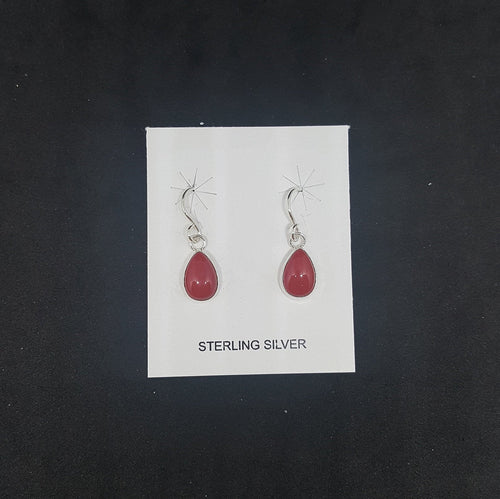9x6mm Deep red coral teardrop sterling silver dangle earrings