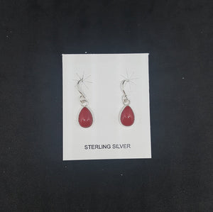 9x6mm Deep red coral teardrop sterling silver dangle earrings