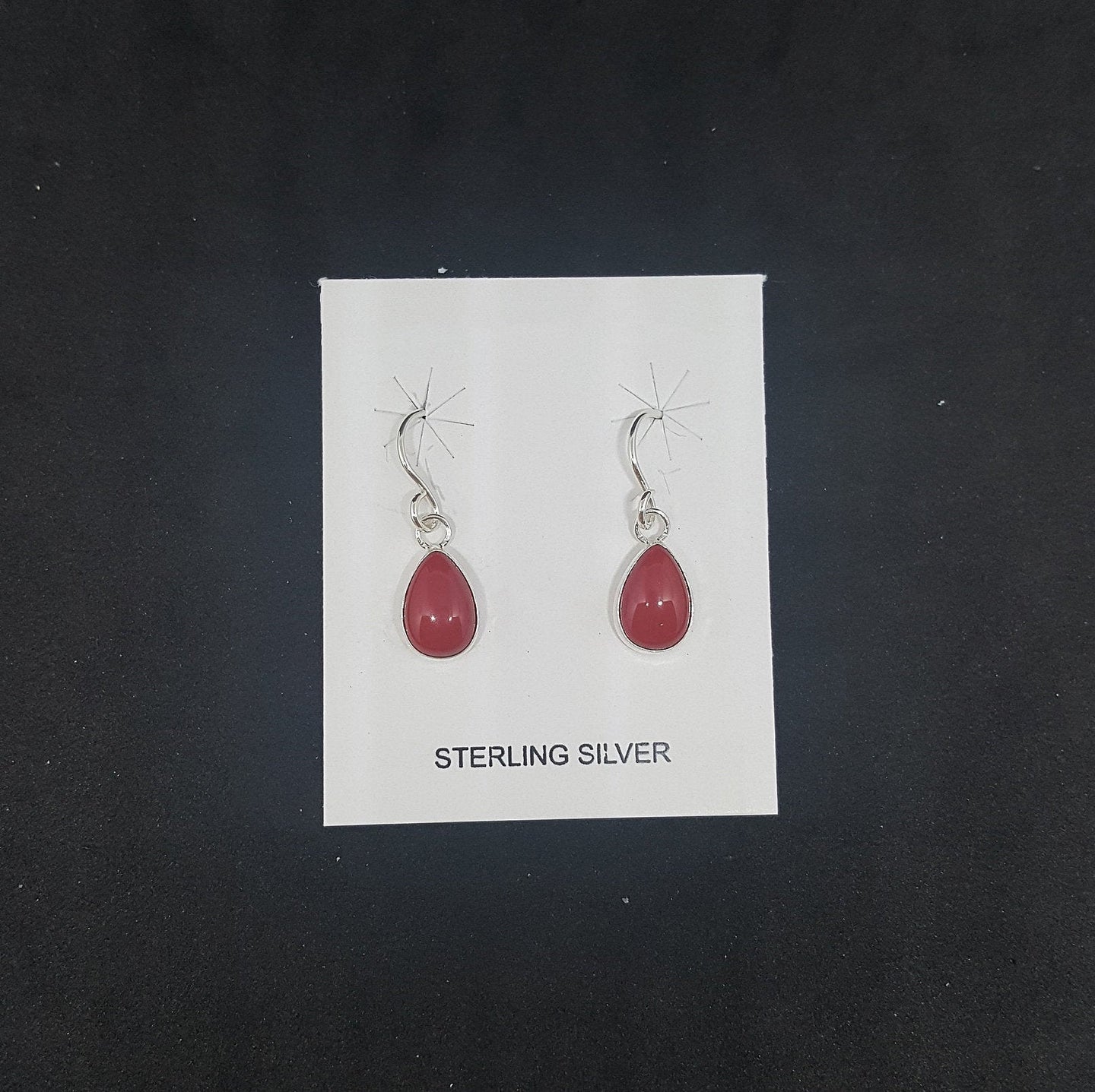9x6mm Deep red coral teardrop sterling silver dangle earrings