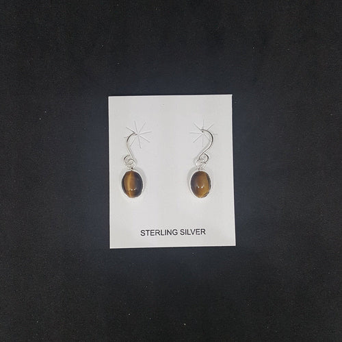 6x8mm oval Tiger Eyes sterling silver dangle earrings