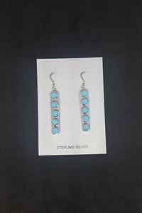 5mm round Sleeping Beauty Turquoise 5 stones sterling silver long thin dangle earrings