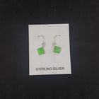 Simple 6 mm Green Fire Opal diamond shape sterling silver dangle earrings
