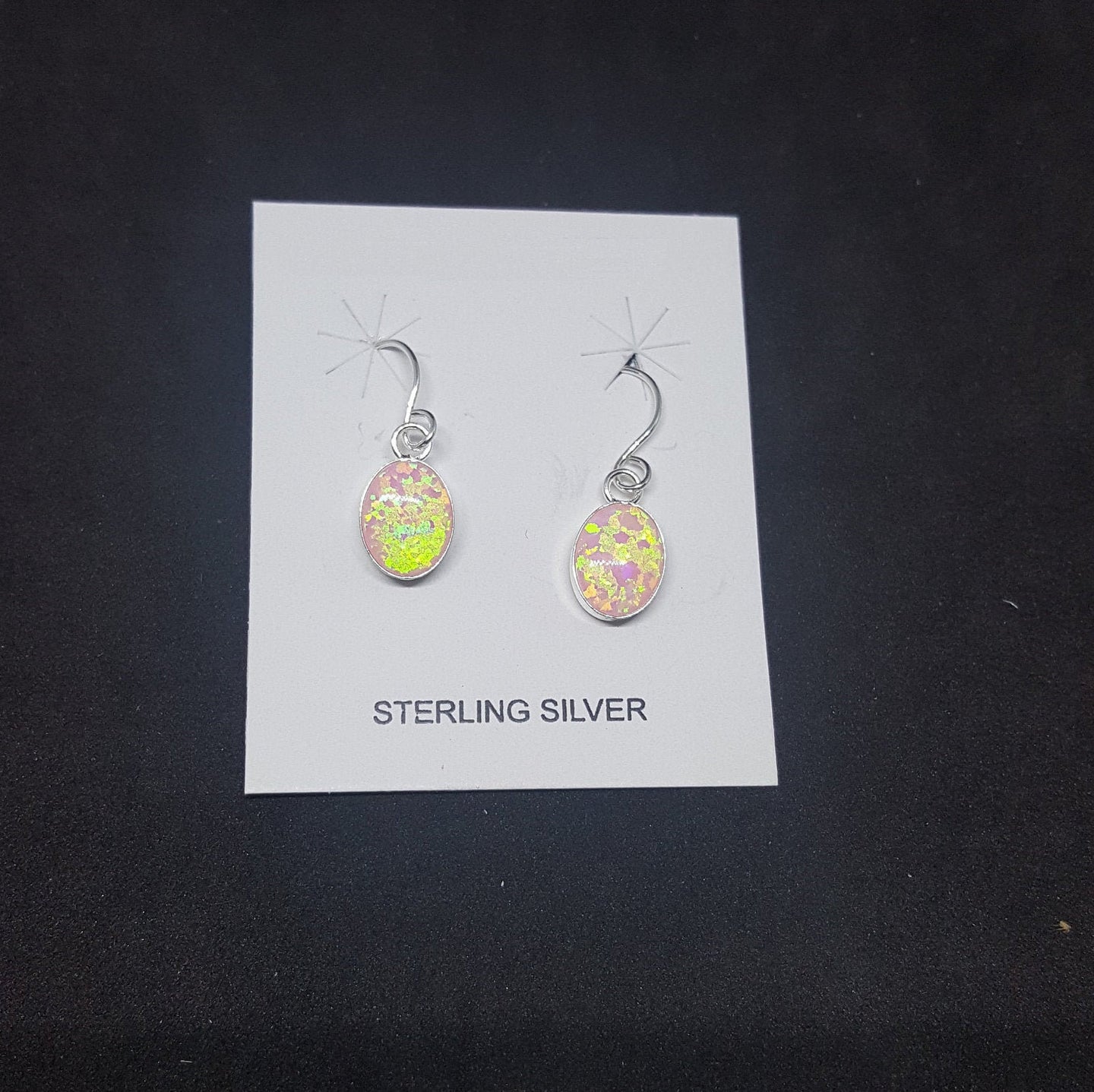 Oval Pink Fire Opal sterling silver dangle earrings