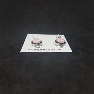 Dots 10 mm x 8 mm Oval Pink Fire Opal sterling silver dangle earrings