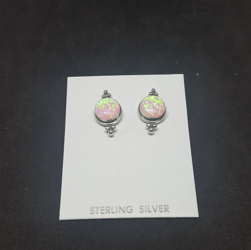 8 mm round Pink Fire Opal dots sterling silver post earrings