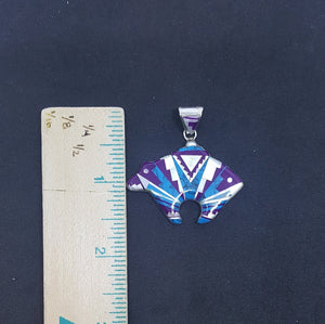 Southwest Inlay Multi-stones Bear sterling silver pendant necklace