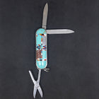 Small inlay multi-stone Kingman Turquoise pocket key chain multi-tool blade nail filer and scissor