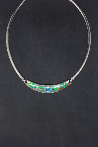 18 inches Blue Fire Opal oval Topaz sterling silver beaded necklace