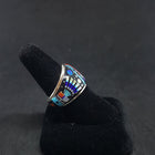 Size 11 1/4 - The Galaxy Zuni Sunfaces with Native hat dress inlay Multi-stones sterling silver ring