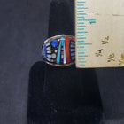 Size 11 1/4 - The Galaxy Zuni Sunfaces with Native hat dress inlay Multi-stones sterling silver ring
