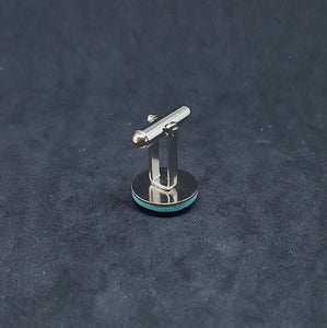 15mm round inlay multi-stone Kingman Turquoise stainless steel cuff-link