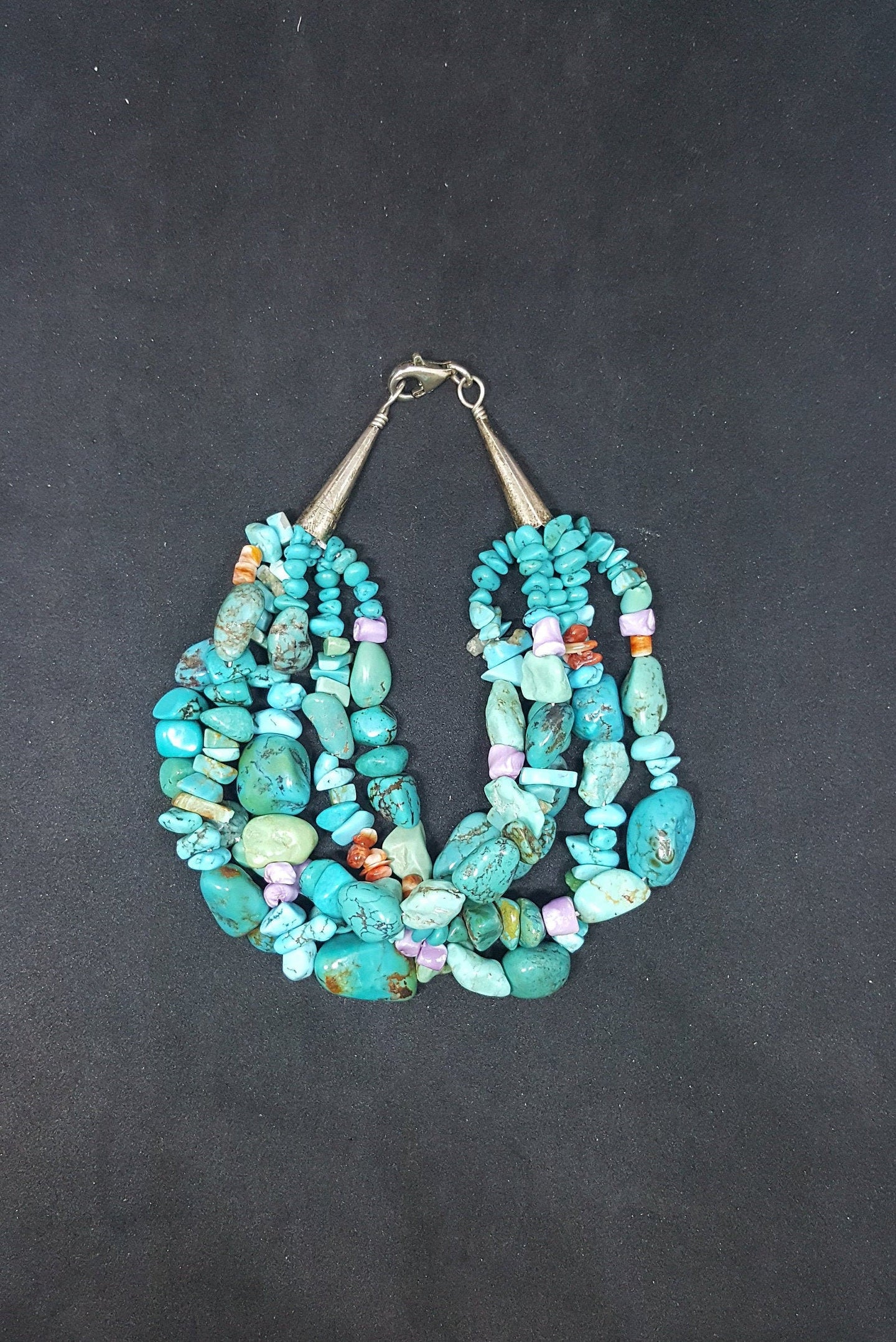 5 strands Natural stone Turquoise Spiny Oyster Purple Shell beads sterling silver beaded bracelet