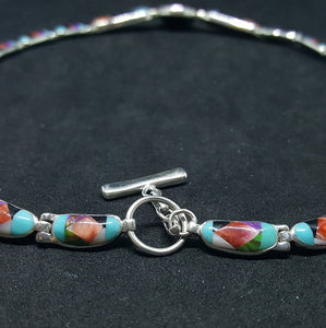 18 inches Southwest Heaven way inlay Multi-stones sterling silver beaded necklace