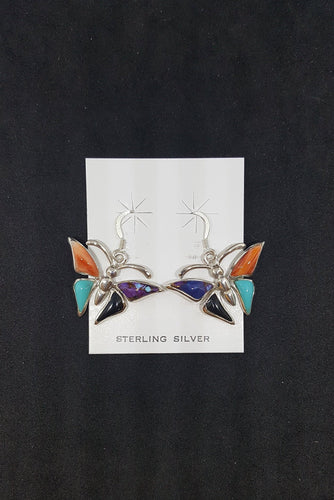 Colorful Butterfly Multi-stones sterling silver dangle earrings