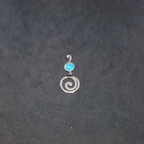 15 mm Spiral and Round Blue Fire Opal Sterling Silver Pendant