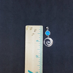 15 mm Spiral and Round Blue Fire Opal Sterling Silver Pendant