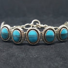 Two Stripes Kingman Turquoise 15 mm x 10 mm oval sterling silver chain bracelet