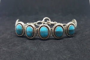 Two Stripes Kingman Turquoise 15 mm x 10 mm oval sterling silver chain bracelet