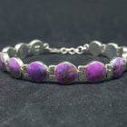 Simple Purple Turquoise 9 mm round sterling silver chain bracelet