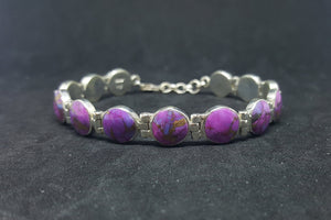 Simple Purple Turquoise 9 mm round sterling silver chain bracelet
