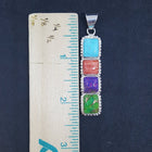 The 4 Stones Turquoise Spiny Oyster Purple Turquoise Green Turquoise sterling silver long thin pendant necklace