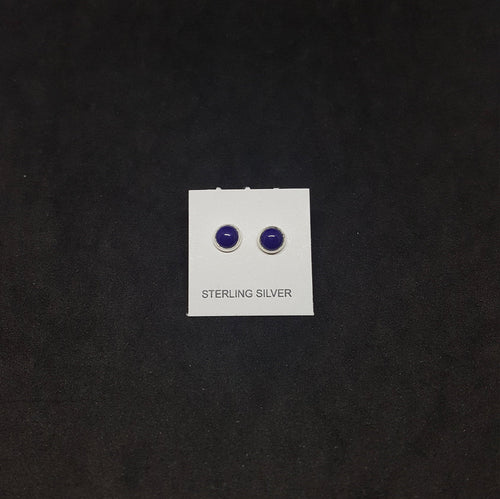 4 mm round Lapis sterling silver stud earrings