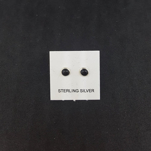 3 mm round Black Onyx sterling silver stud earrings