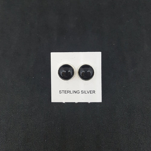 7 mm round Black Onyx sterling silver stud earrings