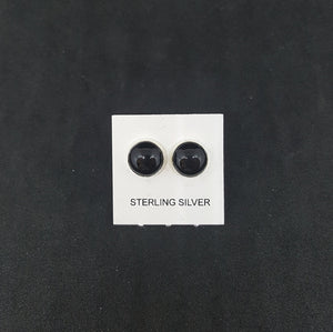 7 mm round Black Onyx sterling silver stud earrings
