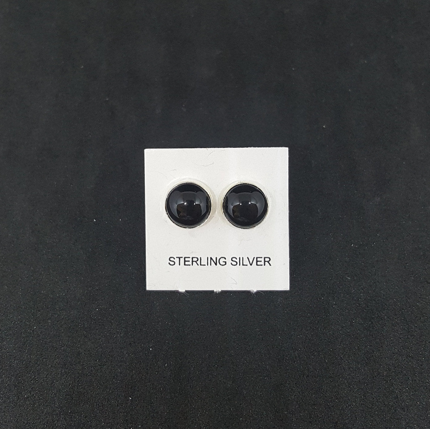 7 mm round Black Onyx sterling silver stud earrings