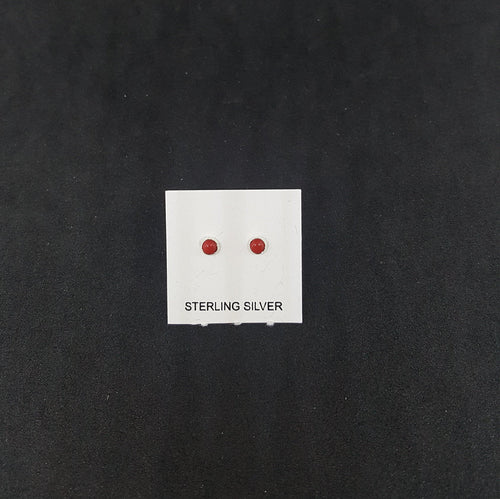 2 mm round Coral sterling silver stud earrings