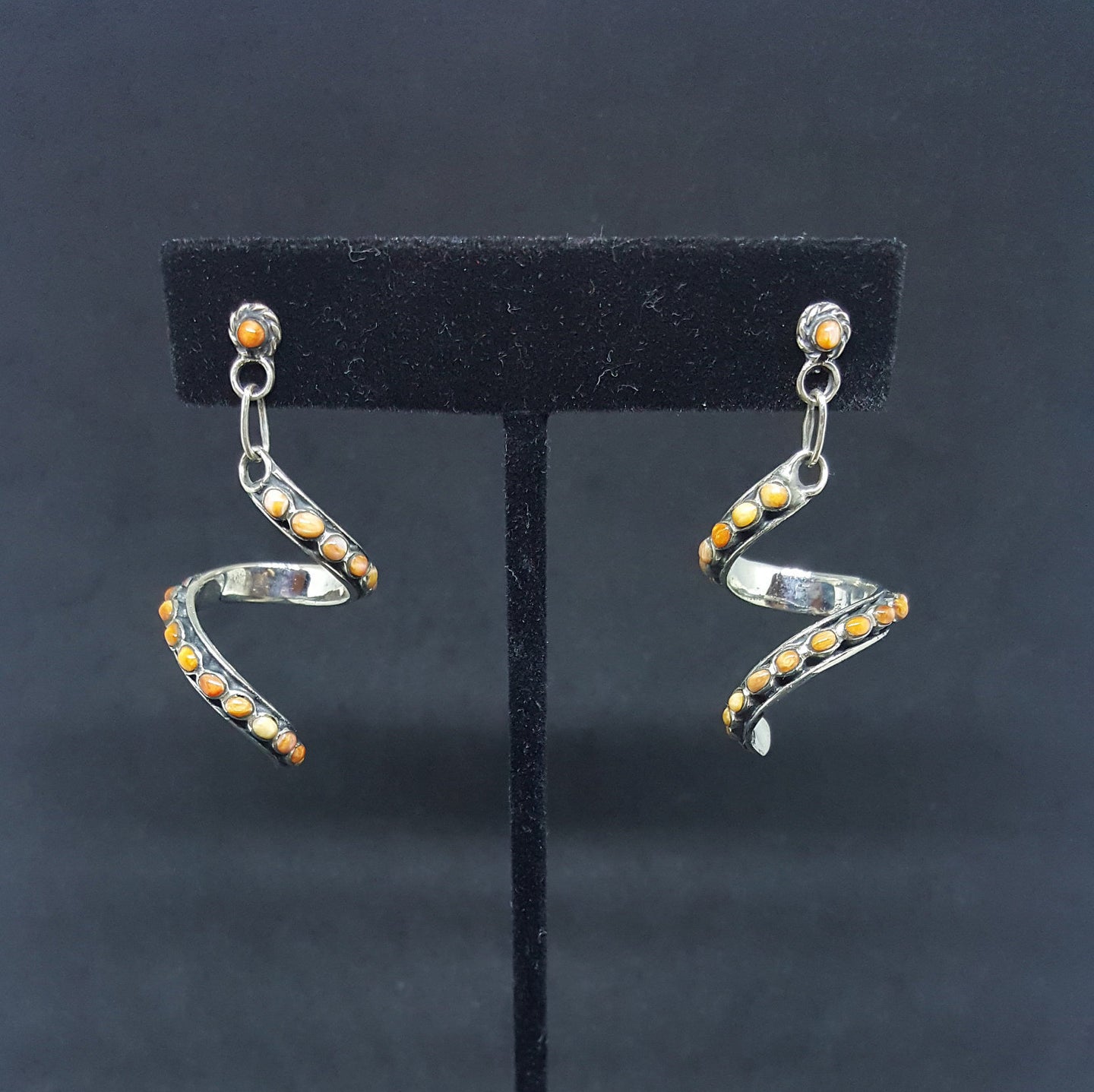 Wavy Spiral Spiny Oyster thin sterling silver post earrings