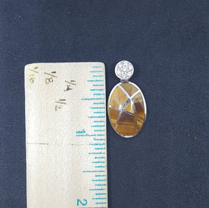 Tiger Eye Stone CZ Oval shape sterling silver pendant necklace