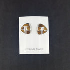 Tiger Eye Stone CZ triangle shape sterling silver post earrings