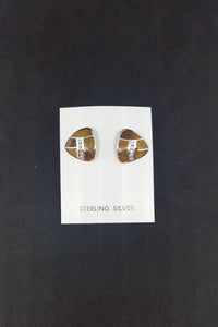 Tiger Eye Stone CZ triangle shape sterling silver post earrings